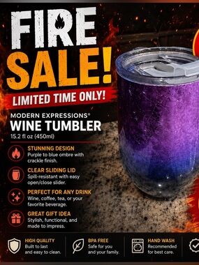 Hand Crafted Purple and Blue Insulated Wine Tumbler with Lid